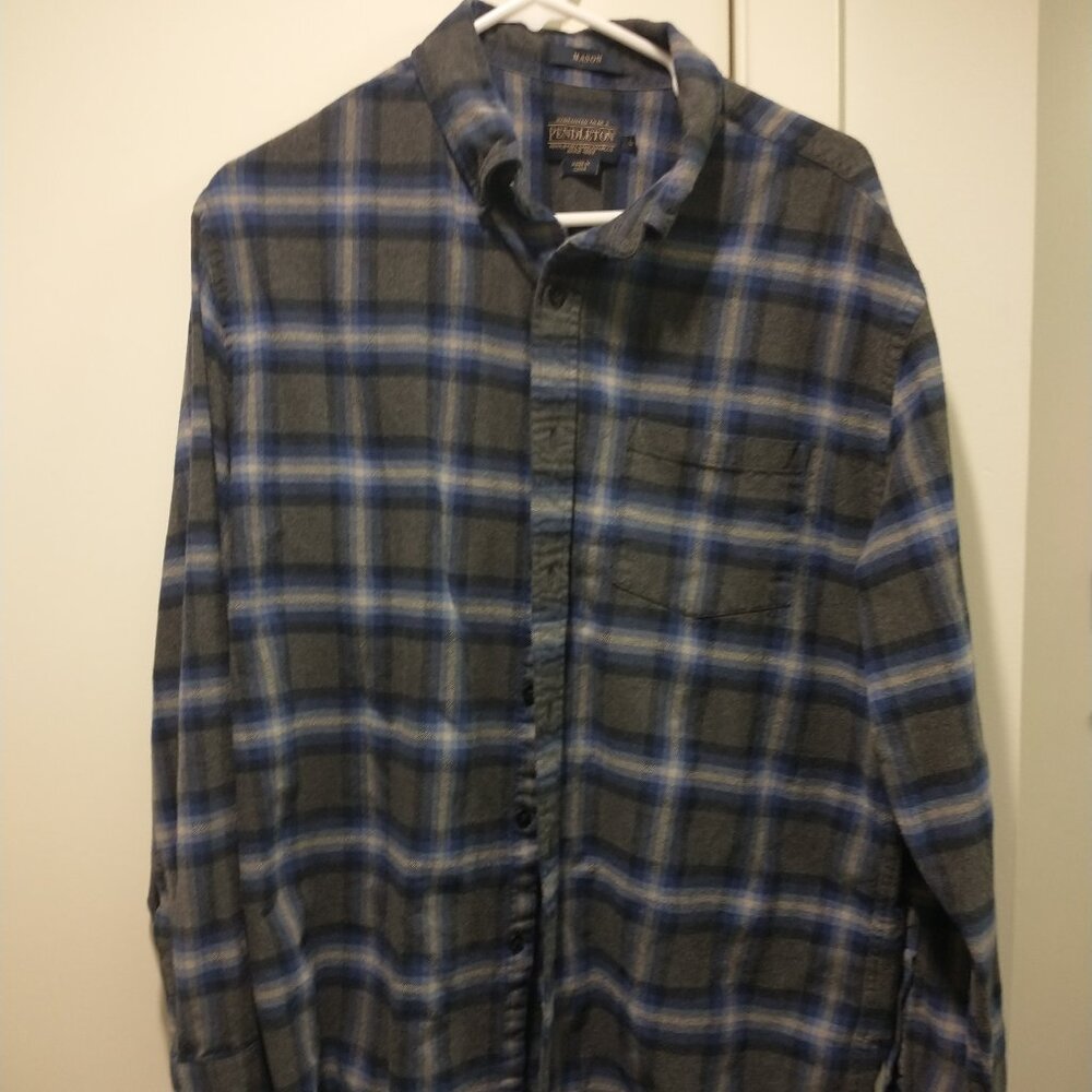 Pendleton Mason Men's Cotton Flannel  Shirt Size Large (blue /gray / black)